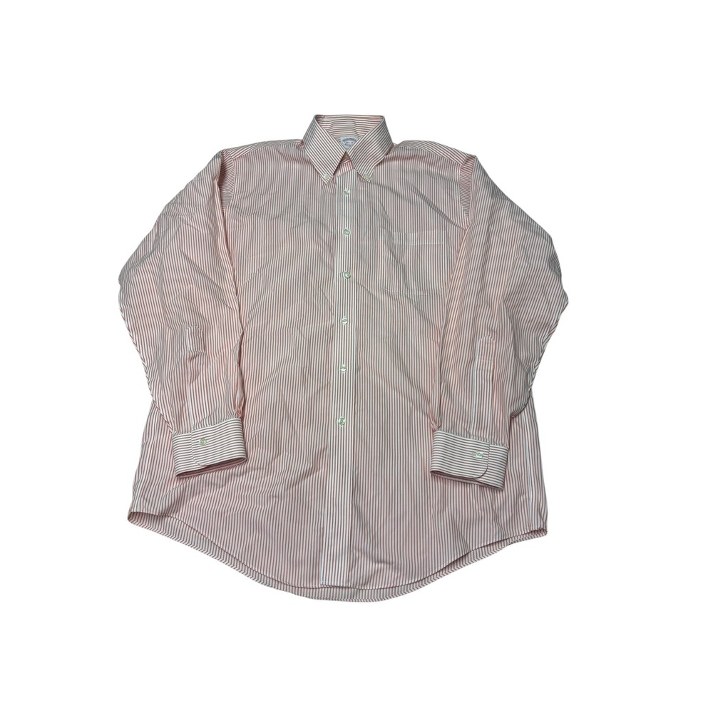 Brooks Brothers Mens 15.5 34‎ Non-Iron Orange Stripe Traditional Fit Shirt